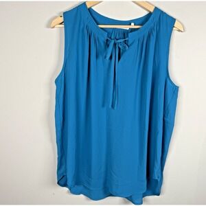 Violet + Claire Teal Blue Sleeveless Tunic Tank Top Women's L Pleated‎ Keyhole